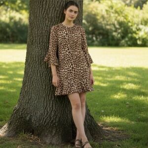 Bar III Bell-Sleeve Leopard Print Dress Size 2